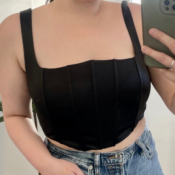 Corset Top Minimal Minimalist Ribbed Party Club Artsy Chic Girly Blouse Cami Top - Picture 1 of 5
